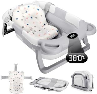 Bañera Plegable para Bebé con Cojín de Baño y Termómetro Integrado, Lavabo de Baño Independiente con Soporte, Tumbona de Ducha Infantil para Niña o Niño desde el Nacimiento hasta los 24 Meses, Gris
