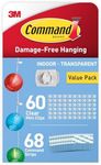 Command Clear Decorating Clips, Value Pack of 60 Transparent Clips and 68 Small Adhesive Strips - Little Hooks for Decorations and Fairy Lights - Damage Free Hanging - Packaging May Vary