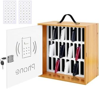 HZE Cell Phone Holder Classroom, 31 Slots, Wooden, Cell Phone Lock Box Pocket Chart with Handle and Security Lock for Storage and Organizer for Teacher, School (Cherry)