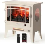 TURBRO Suburbs 25" WiFi Electric Fireplace Infrared Heater with Crackling Sound, Freestanding Fireplace Stove with Adjustable Flame Effects, Overheating Protection, Timer, Remote Control 1400W, Ivory