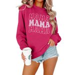 ASTANFY Oversized Mama Sweatshirt Women Mama Mom Bruh Pullover Tops Casual Crewneck Loose Long Sleeve Shirt, Pink-1, Medium