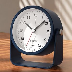 AYRELY® 3.5 Inch Small Analog Alarm Clocks,Battery Operated Desk Clock,Cute Table Clock with Light，Adjustable Angle for Travel,Bedside,Bedroom,Kids,Living Room Decor(Navy Blue)