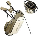 WOSOFE PU Golf Bag with 6/14 Way Top Dividers Automatically Adjustable Dual Straps Elegant Design for Men Women Pu Golf Stand Bag with Multiple Pockets (OliveGreen, 14Way)