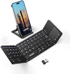 Samsers Multi-Device Foldable Bluetooth Keyboard with Touchpad, Rechargeable Dual-Mode(2.4G+BTx2) Wireless Keyboard with Holder, Portable Folding Keyboard for Android Windows iOS Mac OS - Black