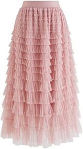 CHICWISH Women's Pink Swan Cloud Tiered Layered Mesh Ballet Prom Party Tulle Tutu A-line Midi Skirt
