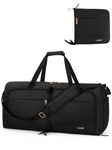 Lekesky Large Foldable Travel Duffe Bag - 60L Waterproof Holdall Luggage Bag with Shoes Compartment, Weekend Overnight Sports Bag for Women and Men(Black, 63 * 30 * 28cm)