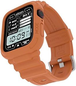 Elkson Designed for Apple Watch Series 9/8/7/6/SE/5/4 [45/44mm], Quattro Pro Series Rugged Military Grade Protective Bumper Case with Strap Bands for iWatch, Orange