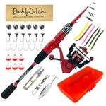 DaddyGoFish Spinning Fishing Rod and Reel Combo Set with Tackle Box | Fishing Pole | Carbon Fiber Telescopic Fishing Rod Kit | Spinning Reel for Travel Saltwater Freshwater Fishing Gear Kit