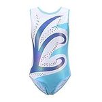 Dkhsy Girls Gymnastics Leotards Sparkle Pattern Ballet Dancewear Athletic Unitards Bodysuit 5-12Y (Blue(Shining Stripes), 5-6 Years)