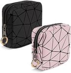 Playexen 4.5" Mini Makeup Bag for Women, 2 PCS Small Cosmetics Bag for Purse, Portable Makeup Pouch with Zipper for Girls (Black+Pink)