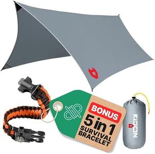 Rain Fly by NoCry 12x10 Lightweight Survival Camping Tarp; 100% Waterproof; Makes a Great Backpacking Tarp or Hammock Shelter; Comes in Multiple Colors, Survival Bracelet Included; Grey