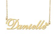 18k Gold Plated Danielle Name Necklace Heart Charm Pendant Stainless Steel Graduation Jewelry for Womens Teens 16"