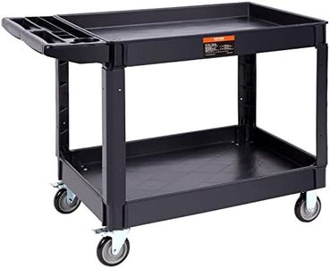 VEVOR Utility Service Cart, 2 Shelf 550LBS Heavy Duty Plastic Rolling Utility Cart with 360° Swivel Wheels (2 with Brakes), Large Lipped Shelf, Ergonomic Storage Handle for Warehouse/Garage/Cleaning