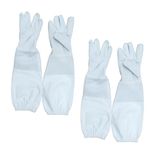 ANP BEE Premium Lather Beekeeping Gloves with Cotton Vented Mesh Long Sleeves and Elastic Cuff I Beekeeper's Protective Beekeeping Gloves I Prevent Beekeepers From Bee Sting I White, 50cm (Pack of 2)