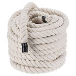 PATIKIL 1 Inch x 50 Feet Natural Twisted Cotton Rope 3 Strand Strong Thick Cotton Rope Tug of War Rope for Railings Crafts Games Home Decor, White