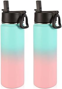 Volhoply Insulated Water Bottles with Straw Bulk 2 Pack, 22 oz Stainless Steel Sport Bottle with Handle Lid,Metal Travel Water Cups with Wide Mouth,Reusable Water Flask for School(Green Pink,2 Set)