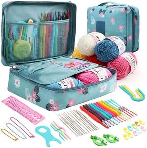 GIOD 59 Piece Crochet Set for Beginners, A Full Set of Knitting Tools, Hook Needle Storage Bag, Crochet Kits Include Yarn, Ergonomic Crochet Hooks, Lace Steel Needles, Wool Group and Bag (Blue)