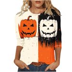 My Recent Orders 2024 Halloween Shirts for Women UK Casual 3/4 Sleeve Crewneck Tunic Tops Funny Ghost Pumpkin Witch Black Cat Graphic Blouse Fall Dressy Comfy Lightweight Tee Shirts