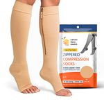 Lemon Hero Medical Compression Socks - Open Toe 15-20 mmHg Zipper Compression Stockings for Men and Women – Lightweight compression socks for Pregnant Women & Nurses – Large, Beige [1 Pair]