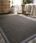 Lord of Rugs Sisal Rug Non-Slip Hand Made Natural Fibre Flatweave Bedroom Kitchen Dining Living Room Carpet Plain Rug in Dark Grey with Grey Border Medium 120x170 cm (4'x5'6")