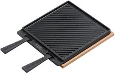 George Foreman Dual-Sided, Cast Iron Smooth Griddle Plate for BBQ with Beech Tray, Grill Pan, Healthy Cooking, Fits into 12" and 16" Pizza Ovens, Removable Handles, GFDSGP01