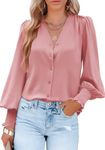 Odosalii Shirt for Women UK,Long Sleeve Smart Tops for Women, Button Down Blouses for Women,V Neck Basic Shirt,Size 10 12 Pink