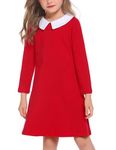 Arshiner Girls Dresses Cotton Long Sleeved Dress Children's Dress Plain Midi Dress Children Christmas Dress Autumn Dress Formal Dress Red 11-12 Years