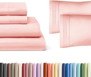 Baby Pink Fitted Sheet & Pillowcase Bedding Bundle (Full Size) - Bed Set Includes Full Fitted Sheet w/Deep Pockets & Queen Pillowcases - Cooling Sheets & Pillowcase Bedding Set