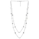 COOLSTEELANDBEYOND Silver White Statement Necklace Two-Strand Long Chains with Silver Crystal Beads Charms, Fashionable