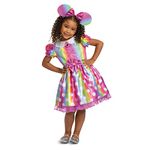 Rainbow Minnie Mouse Costume, Official Disney Minnie Mouse Outfit for Girls, Toddler Size Small (2T)