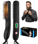 Heated Beard Straightener for Men Travel & Home, 6 Heating Level Up to 230°, HD LCD Display Ergonomic Grip Design Silicone-Like Texture, 6.6FT Corded Beard Comb, for Men Grooming