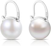 HUGE TOMATO Pearl Hoop Earrings, 14mm Elegant Big Pearl Earrings S925 Silver Pin Clasp for Women Fashion, Dangle Earrings for Gift