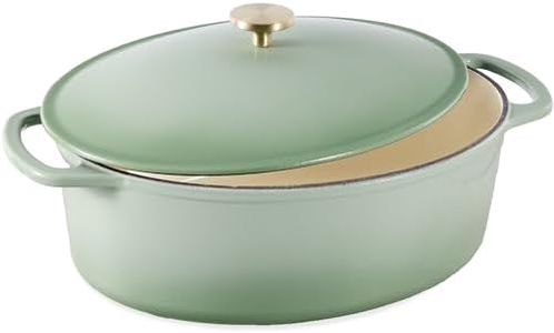 Best Choice Products Oval 7.5 Quart Enamel Cast-Iron Dutch Oven, Heavy-Duty Pre-Seasoned for Baking, Cooking w/Side Handles – Sage Green