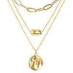 FAMARINE 18K Gold Plated Layered Necklaces Set ,3 Layers Gold Chain Pendant Layering Necklace (Seperable) for Women Girls Birthday Christmas Gifts