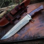 BIGCAT ROAR 14″ Handmade Damascus Hunting Knife with Leather Sheath - Ideal for Chopping, Camping Outdoor - Fixed Blade Bushcraft Large Knife with Walnut wood Handle - Patriot