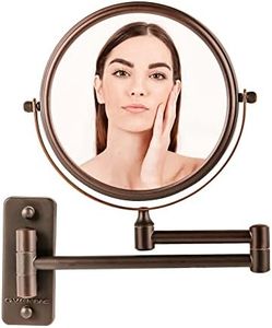 OVENTE Wall Mounted Makeup Vanity Mirror 7 Inch 1X 10X Magnifier 360 Degree Extended Arm Double Sided Spinning Bathroom Decor Shaving Beauty Barber Personal Circle Large Antique Bronze