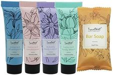 Travel Well Flower Series Individually Wrapped 15ml/0.5 Fl Oz Shampoo Conditioner Body Wash Body Lotion + 21g/0.75 Oz Cleaning Soap 60 Each 300 Pcs in Total