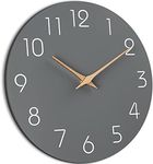 Mosewa Wall Clock 12 Inch Silent Non-Ticking Wall Clocks Battery Operated - Modern Simple Wooden Clock Decorative for Kitchen,Home,Bedrooms,Bathroom,Office,Living Room(Gray)