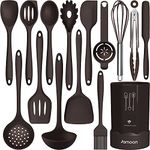 Silicone Cooking Utensils Set - 446°F Heat Resistant Kitchen Utensils,Spatula Sets,Turner Tongs,Spoon,Kitchen Utensil Gadgets Tools Set for Nonstick Cookware,Dishwasher Safe BPA Free (Gray)