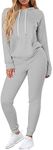 Selowin Women Sweatsuit Hooded Long Sleeve Sweatshirt Jogging Pant Sport Loungewear Tracksuits Grey M