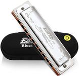 East top Harmonica Key of D, 10-Hole Diatonic Harmonicas Blues Harp Mouth Organ with Silver Cover, Standard Harmonicas For Adults,Professionals, Beginner, Students and Kids, as Gift