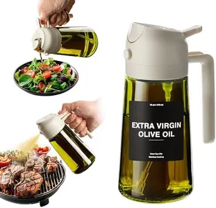 CXINYI - 16oz/470ml Olive Oil Dispenser for Kitchen with Stickers - 2 in 1 Olive Oil Sprayer for Cooking, Air Fryer, and Salad, White (Light-Proof Kitchen Gadget)