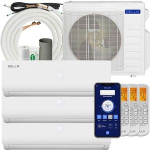 Della 27K BTU ODU Tri 3 Zone 12K 12K 12K BTU 19 SEER2 208-230V Cools Up to 1650 Sq.Ft, Wifi Energy Efficient, Works with Alexa, Multi Zone Mini Split Air Conditioner Pre-Charged Heat Pump Full Set