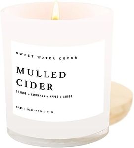 Sweet Water Decor Mulled Cider Soy Candle | Orange | Lemon | Cinnamon | Cranberry | Apple | Cedar | Amber Scented Candle for Home | 11oz White Jar Candle, 50+ Hour Burn Time, Made in the USA