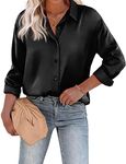 Chigant Women's Satin Silk Long Sleeve Button Down Shirt Formal Work Blouse Top (Black.Large)