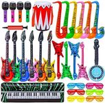 Max Fun Inflatable Rock Star Toy Set, 30 PCS 80s 90s Party Decorations Inflatable Party Props Musical Instrument Blow up Guitar Inflate Rock Band for Carnival Party Favors Rock and Roll Party Supplies