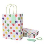 Suffix Retail (Pack of 30) Polka Dots Paper Bags for Return Gifts with Gift Tags & Threads/Gift Bags For Corporate Events (12X8.7X3 inches) | Party Favor Bags for Kids Birthday - 100GSM, multicolor