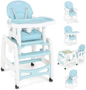 INFANS 5 in 1 Baby High Chair, Convertible Toddler Table Set, Rocking Chair, Multi-Function Seat with Lockable Universal Wheels, Adjustable Seat Back, Removable Trays (Blue)