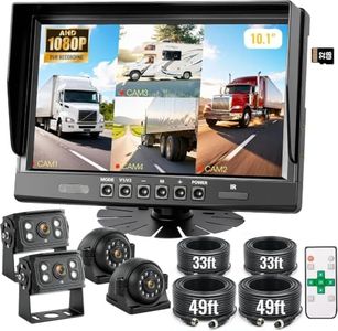 WOOCARTY 4-Wired Backup Camera System, 10.1" DVR Quad Screen Rear Side View Cameras, IP69 Waterproof IR Night Vision, 20G Vibration-Proof for Trailer/RV/Tractor/Combine/Skid Steer/Heavy Equipment, Y4
