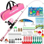 PLUSINNO Kids Fishing Pole with Spincast Reel Telescopic Fishing Rod Combo Full Kits for Boys, Girls, and Adults (Pink, 120cm 47.24In)